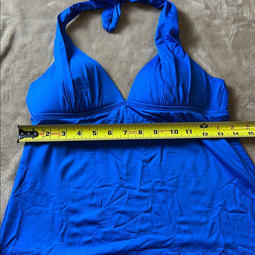 SWIMWEAR Royal Blue Flowy Halter Tankini Top with Sultry V-Neck - Size Small - Picture 8 of 9